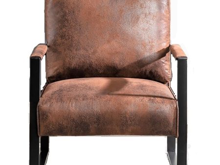 Classic Mid Century Modern Accent Chair With Durable Square Metal Frame, Armchair For Living Room, Bedroom, Home Office Spotted Microfiber Upholstery - Brown For Discount