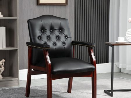 Leather Reception Guest Chairs With Padded Seat And Arms Ergonomic Mid-Back Office Executive Side Chair For Meeting Waiting Room Conference Office Guest Chairs - Black Online Sale