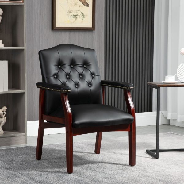 Leather Reception Guest Chairs With Padded Seat And Arms Ergonomic Mid-Back Office Executive Side Chair For Meeting Waiting Room Conference Office Guest Chairs - Black Online Sale