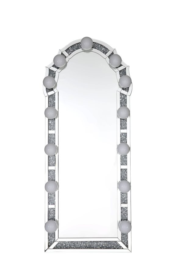 Noralie - Mirrored Faux Diamonds Floor Mirror - Silver Fashion