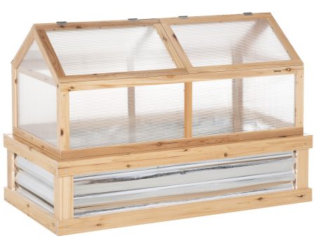 Outsunny - Raised Garden Bed With Polycarbonate Greenhouse, Wooden Garden Cold Frame Greenhouse, Flower Planter Protection, 48  x 24  x 32  - Natural Hot on Sale