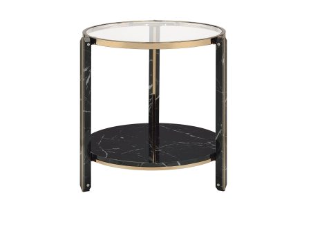 Thistle - Clear Glass Faux Marble Top Champagne End Table - Black Multi Supply