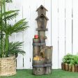 Outsunny - Outdoor Fountain With Birdhouse, Cascading Garden Waterfall Bird Bath With 3 Tier Rustic Tree Trunk   Log Design, LED Lights For Porch, Deck, Yard Decor - Brown For Discount