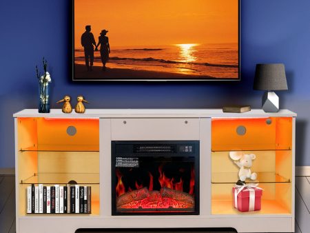 57.8  Fireplace TV Stand With 18  Electric Fireplace Heater, Modern Entertainment Center For TVs Up To 62  With Adjustable Glass Shelves And Storage Cabinets Online Hot Sale