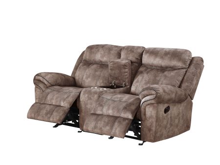 Zubaida - Two Tone Velvet Recliner Loveseat With USB Port Console For Discount