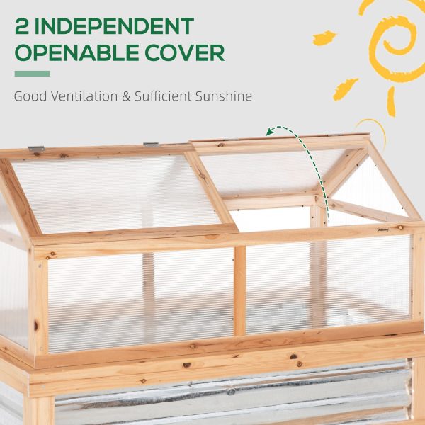 Outsunny - Raised Garden Bed With Polycarbonate Greenhouse, Wooden Garden Cold Frame Greenhouse, Flower Planter Protection, 48  x 24  x 32  - Natural Hot on Sale