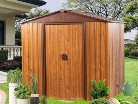 Metal Storage Shed Appealing Horizontal Siding In Woodgrain With Coffee Trim To Complement - Light Brown Sale