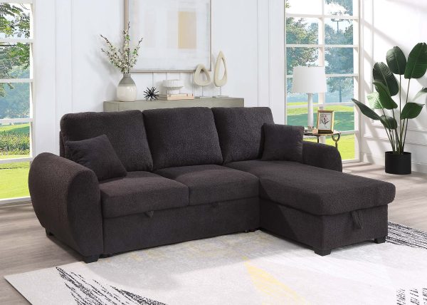 Veronica - Teddy Fleece Reversible Sleeper Sectional Sofa With Storage Chaise - Black Cheap