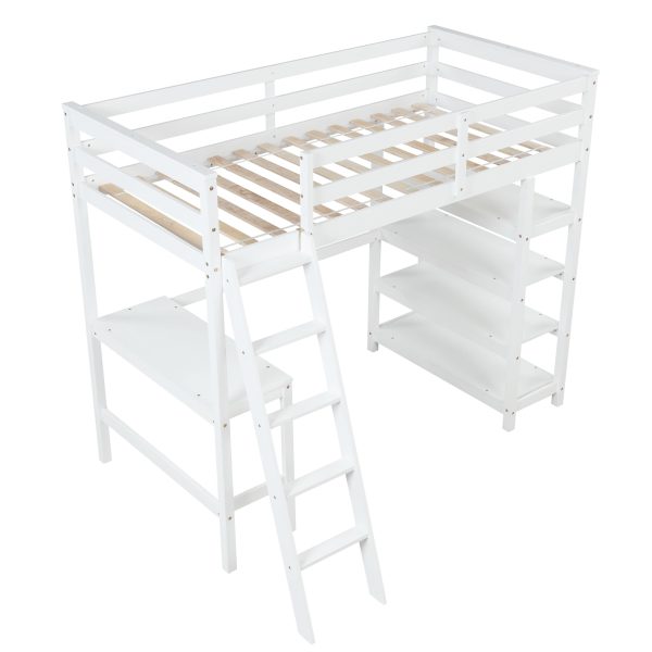 Twin Loft Bed With Desk, Ladder, Shelves Online Hot Sale