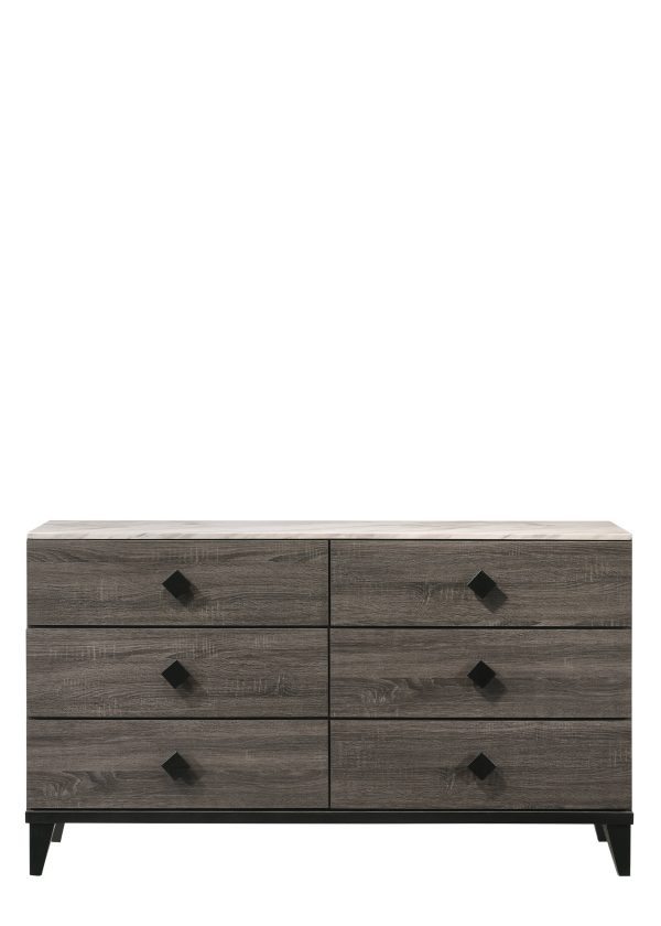 Avantika - Faux Marble Top Rustic Dresser - Gray   Marble   Oak Fashion