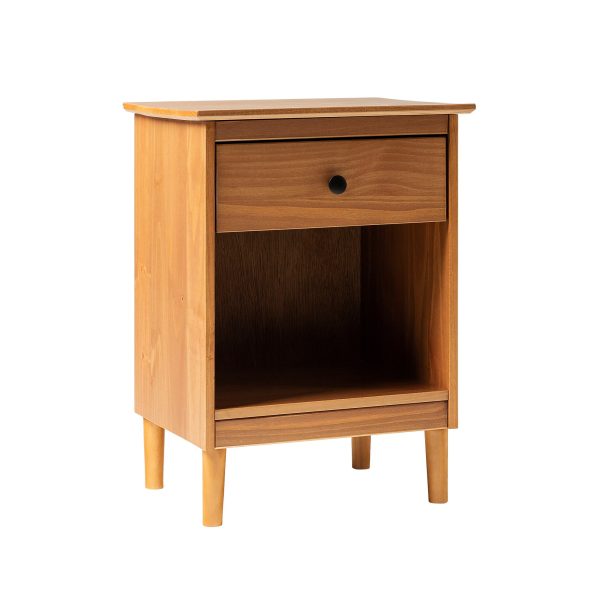 Classic 1 Drawer Solid Wood Nightstand With Cubby - Caramel Sale