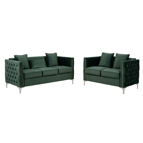 Bayberry - Velvet Sofa Loveseat Living Room Set - Green Cheap