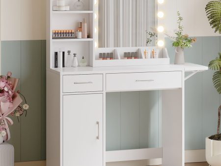 Vanity Desk With Drawers & Mirror With Lights, With Drawers & Cabinet 3 Shelves Lots Storage For Stylish Bedroom Online Sale