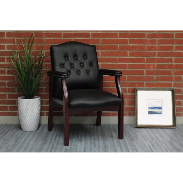 Leather Reception Guest Chairs With Padded Seat And Arms Ergonomic Mid-Back Office Executive Side Chair For Meeting Waiting Room Conference Office Guest Chairs - Black Online Sale