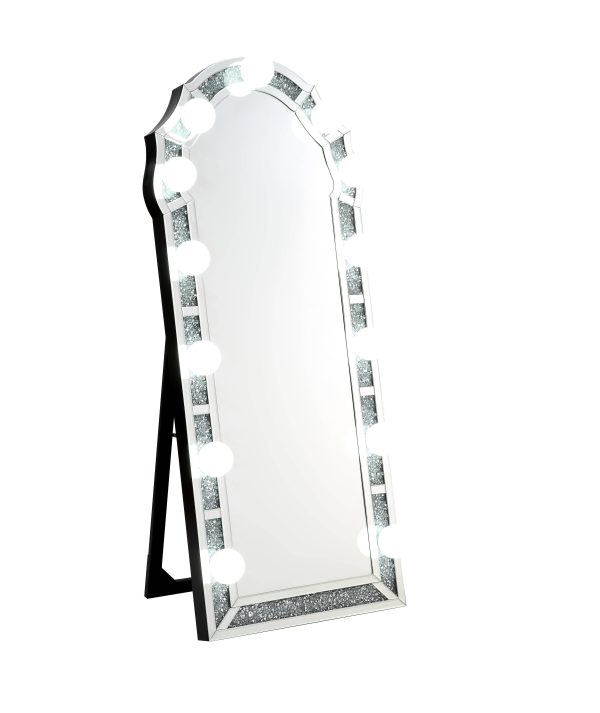 Noralie - Mirrored Faux Diamonds Floor Mirror - Silver Fashion