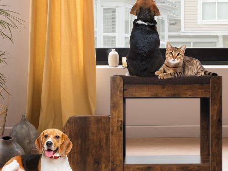 Pet Bunk Bed With Removable Step For Dogs And Cats, Multi-Level Bed Window Perch Seat Platform With Cushion And Cat Scratch Pad, Indoor Use - Dark Brown on Sale