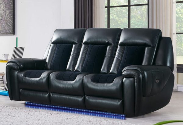 Clark - Blanche   Velvet Power Reclining Sofa With LED - Black Sale