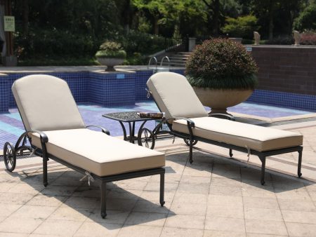 Reclining Chaise Lounge Set With Cushion And Table - Metal For Sale