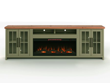 Vineyard - 97  Fireplace TV Stand Console For TVs Up To 100  - Sage Green And Fruitwood Finish For Sale