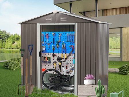 8Ft x 4Ft Outdoor Metal Storage Shed - Gray For Sale