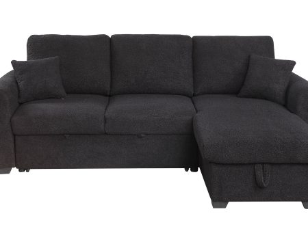 Veronica - Teddy Fleece Reversible Sleeper Sectional Sofa With Storage Chaise - Black Cheap