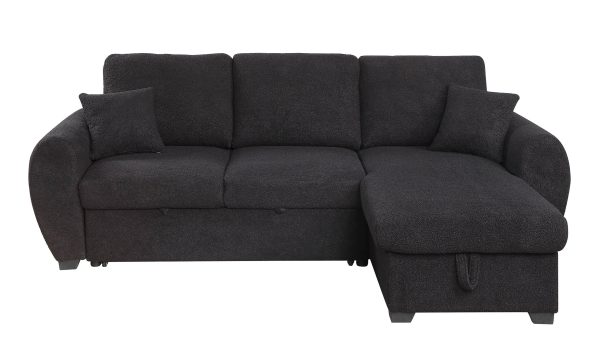 Veronica - Teddy Fleece Reversible Sleeper Sectional Sofa With Storage Chaise - Black Cheap