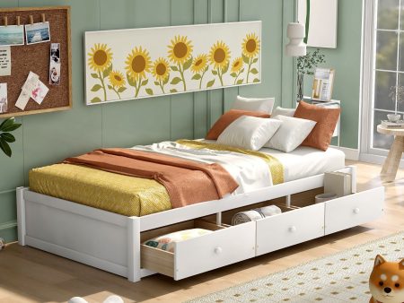 Twin Size Platform Storage Bed With 3 Drawers - White Cheap