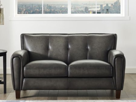 Weldon - Leather Loveseat - Gun Ash on Sale