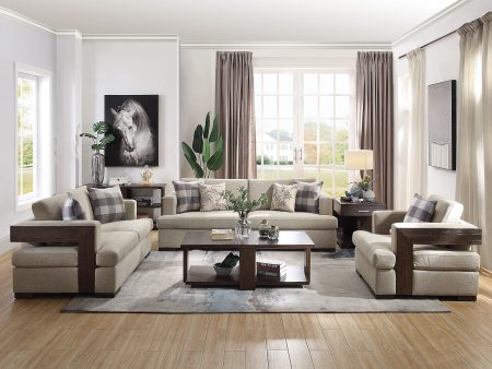 Niamey - 3 Piece Living Room Set With Toss Pillows - Walnut Cheap