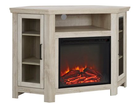 Classic Glass Door Fireplace TV Stand For TVs Up To 55  - White Oak Hot on Sale