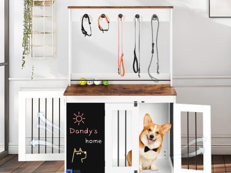 Dog Crate, Graffiti Dog Cage, Kennel With Double Doors, Crate Interior Furniture, Heavy Wooden Dog Cage, Large Dog - White on Sale