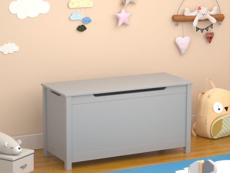 Kids Wooden Toy Box Storage With Safety Hinged Lid For Ages 2+ - Gray Online now