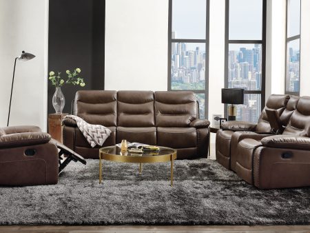 Aashi - Leather Gel Match 3 Piece Recliner Living Room Set - Brown For Sale