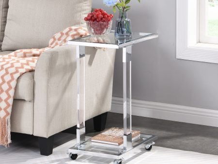 Side Table, Acrylic Sofa Table, Glass Top C Shape Square Table With Metal Base For Living Room, Bedroom, Balcony Home And Office Hot on Sale