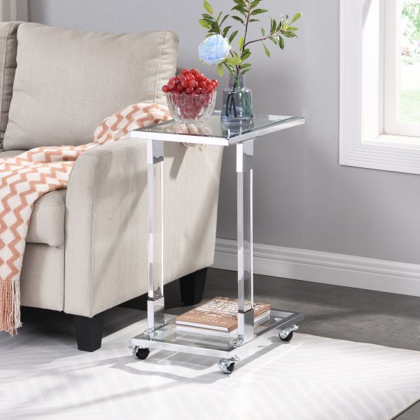 Side Table, Acrylic Sofa Table, Glass Top C Shape Square Table With Metal Base For Living Room, Bedroom, Balcony Home And Office Hot on Sale