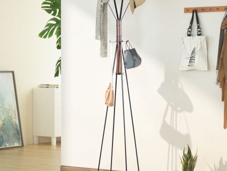 Reclaimed Wood And Metal Freestanding Coat Rack With Hooks Use In Bedroom, Living Room - Natural Fashion