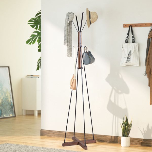 Reclaimed Wood And Metal Freestanding Coat Rack With Hooks Use In Bedroom, Living Room - Natural Fashion