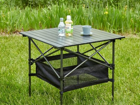 Folding Outdoor Table With Carrying Bag, Lightweight Aluminum Roll-Up Square Table For Indoor, Outdoor Camping, Picnics, Beach, Backyard, Bbq, Party, Patio - Black Cheap