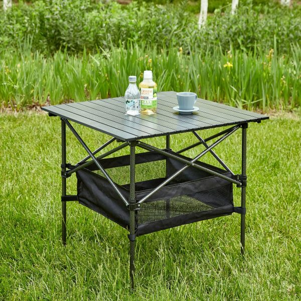 Folding Outdoor Table With Carrying Bag, Lightweight Aluminum Roll-Up Square Table For Indoor, Outdoor Camping, Picnics, Beach, Backyard, Bbq, Party, Patio - Black Cheap