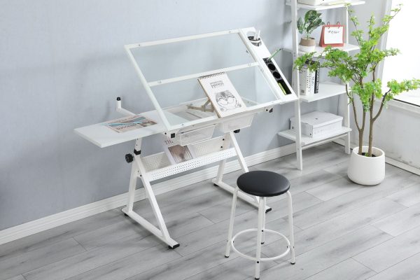 Adjustable Tempered Glass Drafting Printing Table With Chair Online Hot Sale