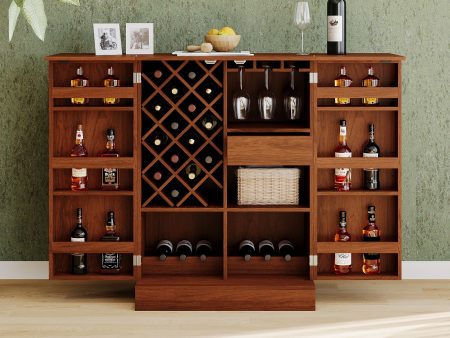 Home Bar Cabinet, Industrial Rattan Door Fold Out Bar Cabinet With Storage Bar Table - Walnut Online