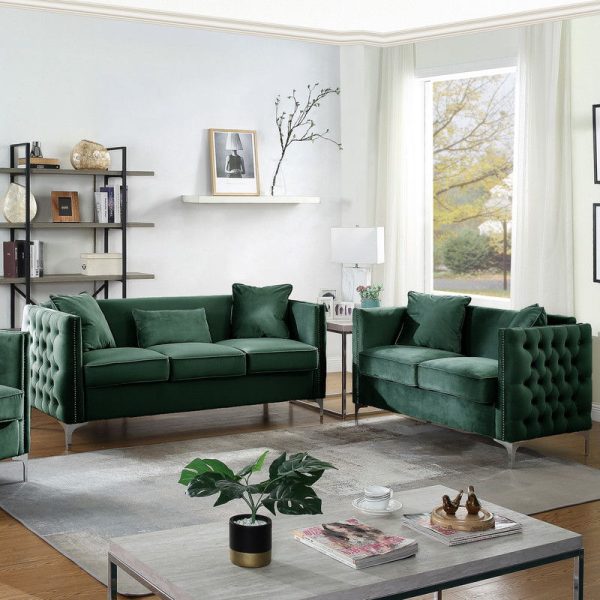 Bayberry - Velvet Sofa Loveseat Living Room Set - Green Cheap