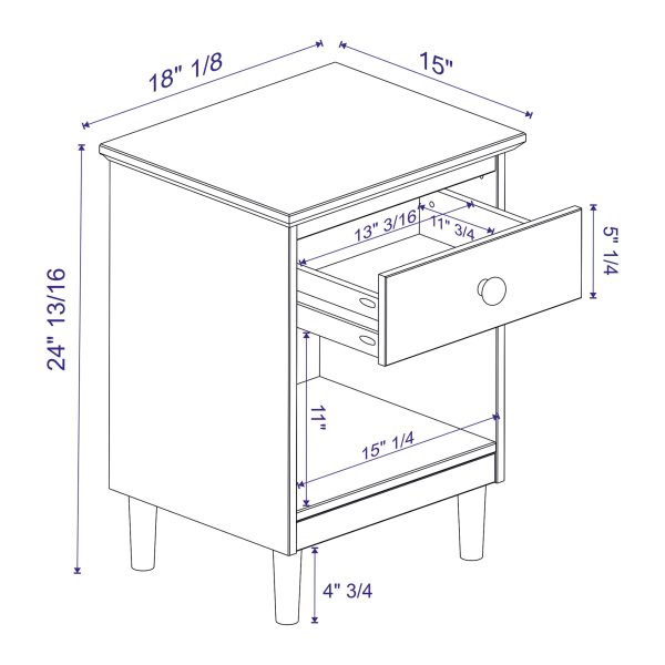 Classic 1 Drawer Solid Wood Nightstand With Cubby - Caramel Sale