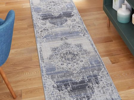 2  x 8  Medallion Non-Shedding Stylish And Stain Resistant Area Rug - Cream   Blue Cheap