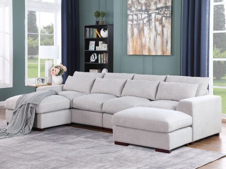 Tatman - Linen Blend Sectional With 2 Ottomans For Sale