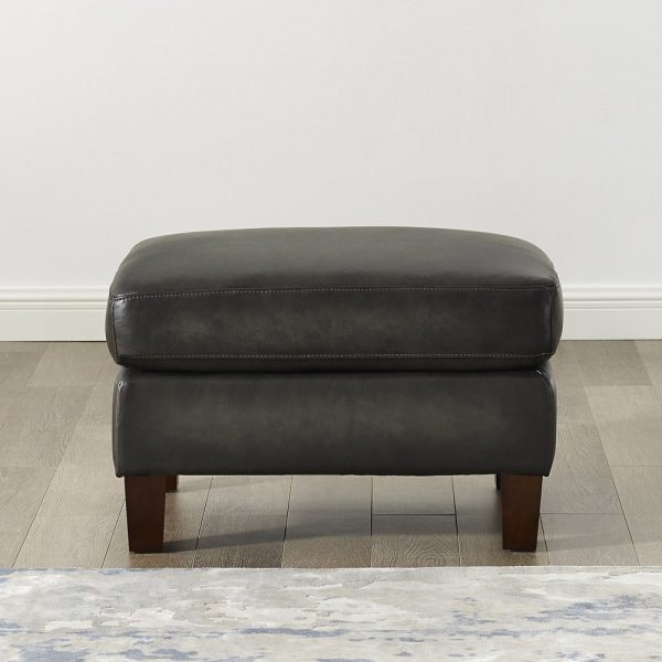 Weldon - Leather Ottoman - Gun Ash on Sale