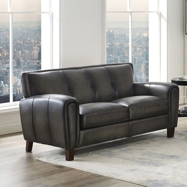 Weldon - Leather Loveseat - Gun Ash on Sale