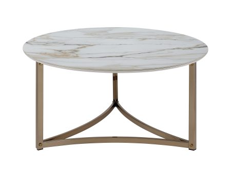 Aziz - Sintered Stone Top Round Coffee Table - White Hot on Sale