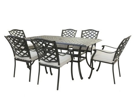 7 Piece Rectangular Dining Set With 6 Arm Chairs - Cast Silver Supply