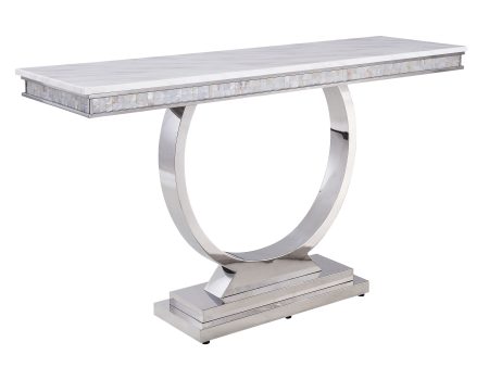 Zander - Printed Faux Marble Top Mirrored Sofa Table - Silver   White on Sale